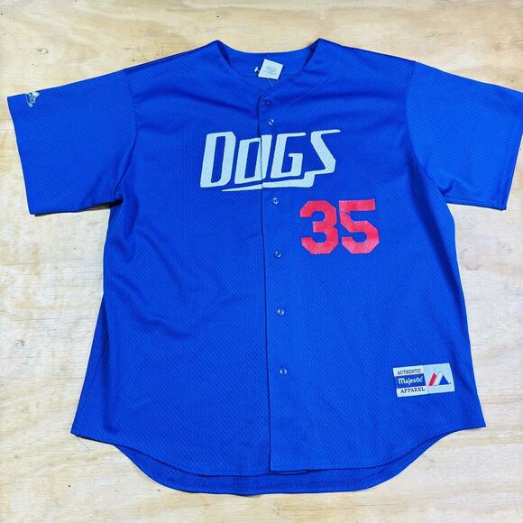 Vintage 90s Majestic Dogz Blue Baseball Jersey #35 USA Made Size XL - Picture 1 of 8